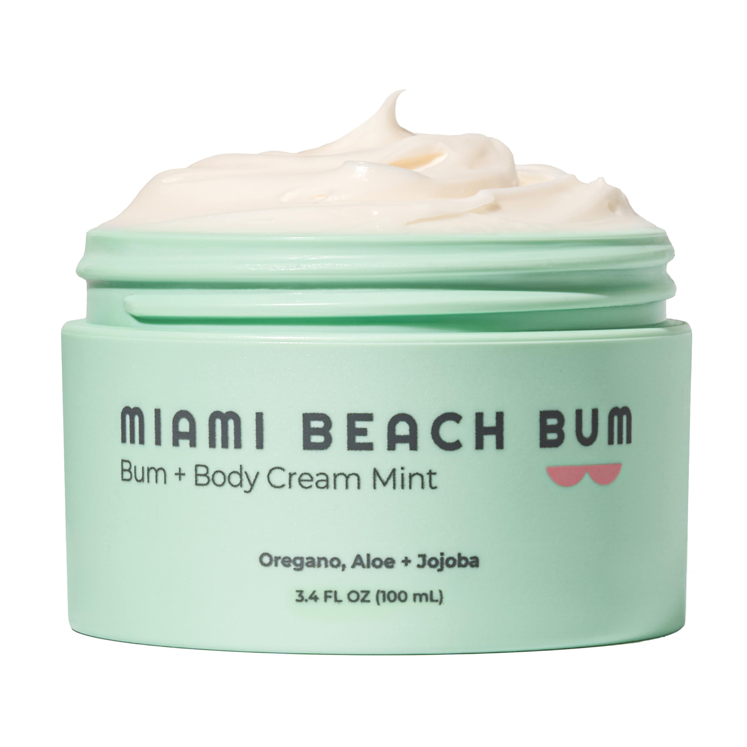 Miami Beach Bum mint cream jar with rich texture for daily moisturizing.