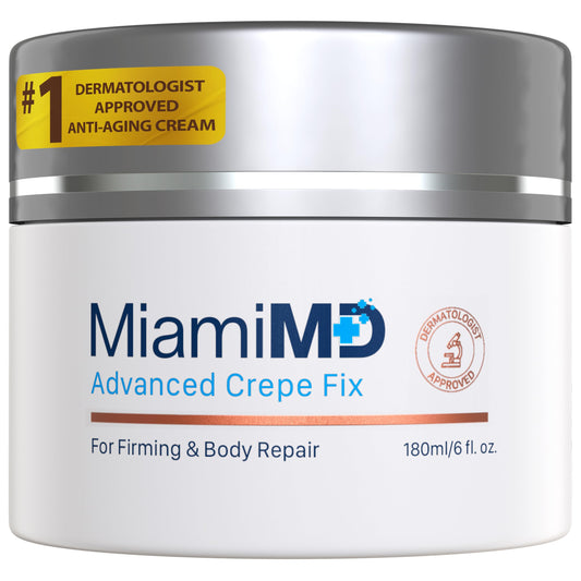 MiamiMD Advanced Crepe Fix bottle pour showing easy application and hydration.