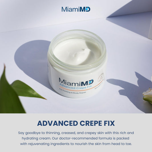 MiamiMD Advanced Crepe Fix cream texture close-up for firming and smoothing.