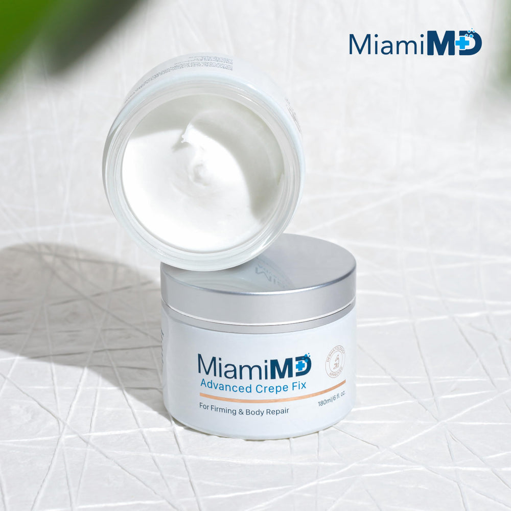 Six-pack packaging of MiamiMD Advanced Crepe Fix offers versatile skincare routines.