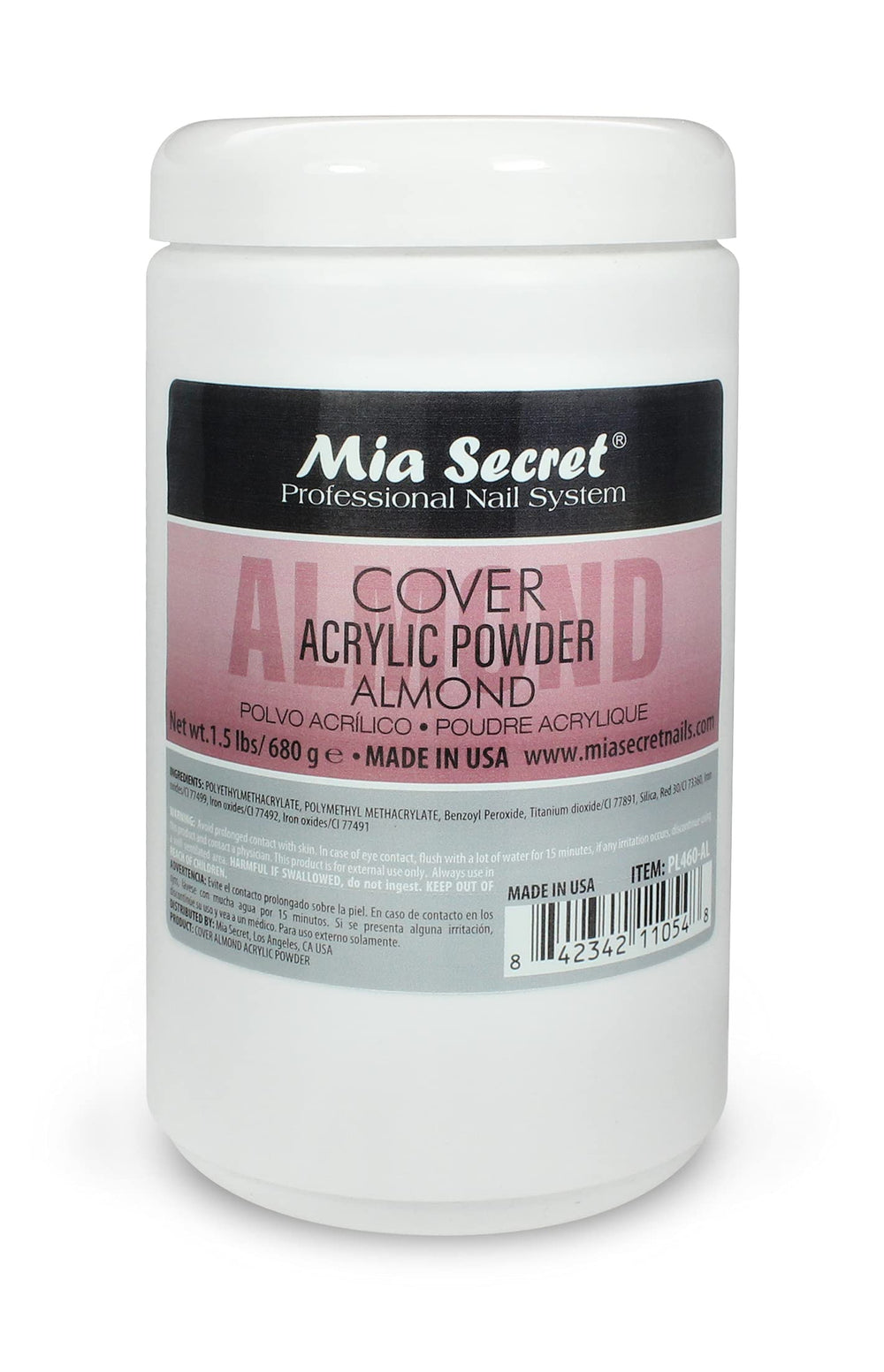 Mia Secret Acrylic Powder Cover Almond 1.5 lb bottle closeup for flawless application