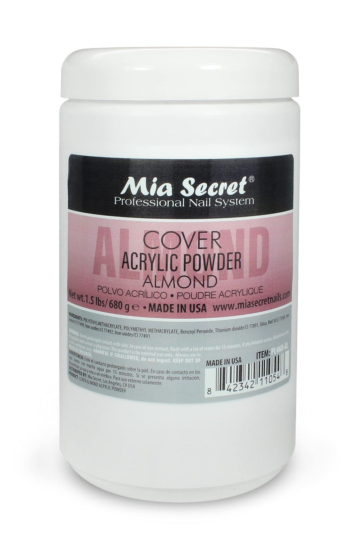 Mia Secret Acrylic Powder Cover Almond 1.5 lb bottle closeup for flawless application