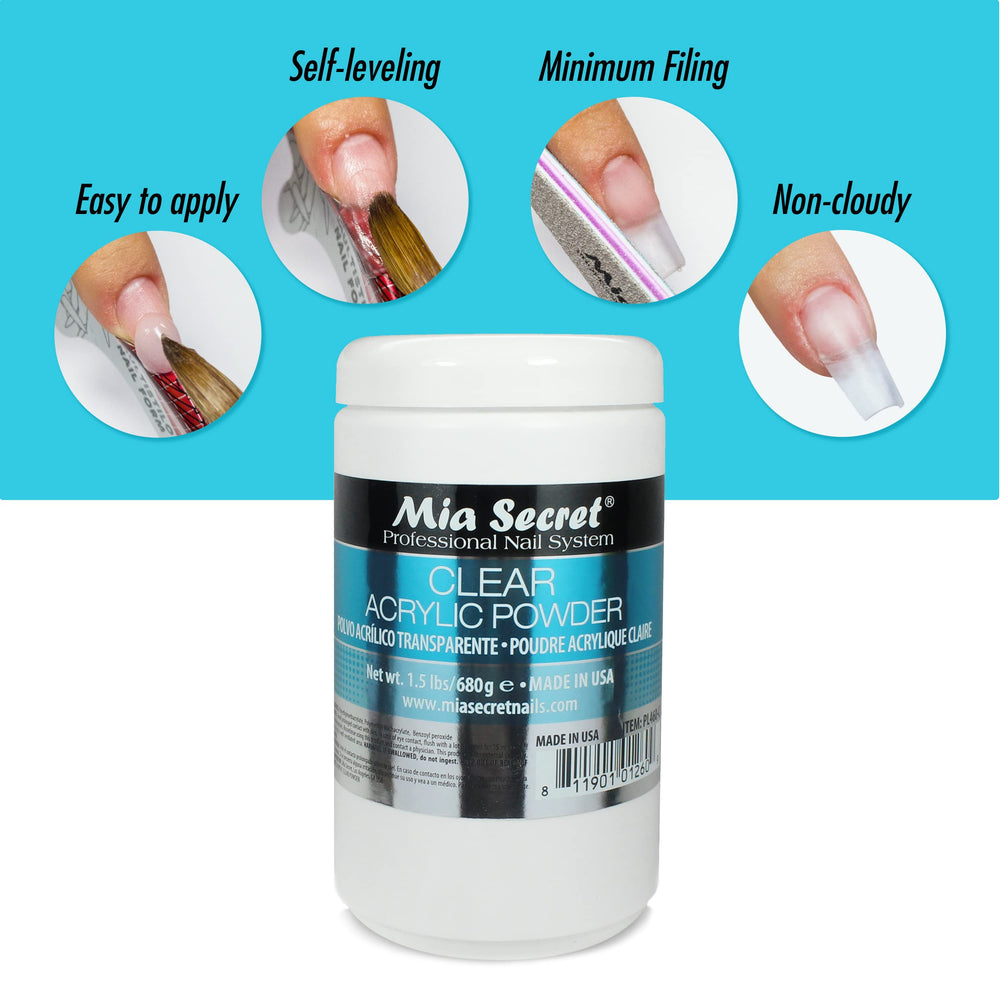 Mia Secret Clear Acrylic Powder produced in the United States ensures quality