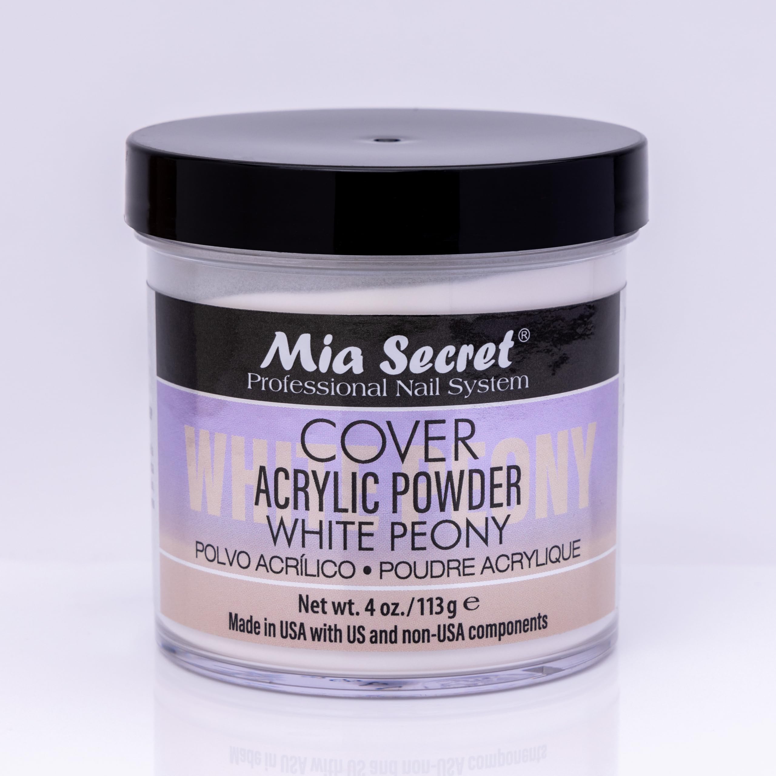 Mia Secret Cover White Peony acrylic powder in a jar for durable nail extensions
