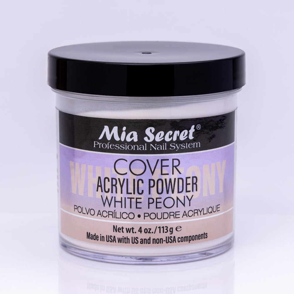 Mia Secret Cover White Peony acrylic powder in a jar for durable nail extensions