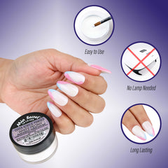 Swatches on a nail showing Mia Secret Cover White Peony powder finish