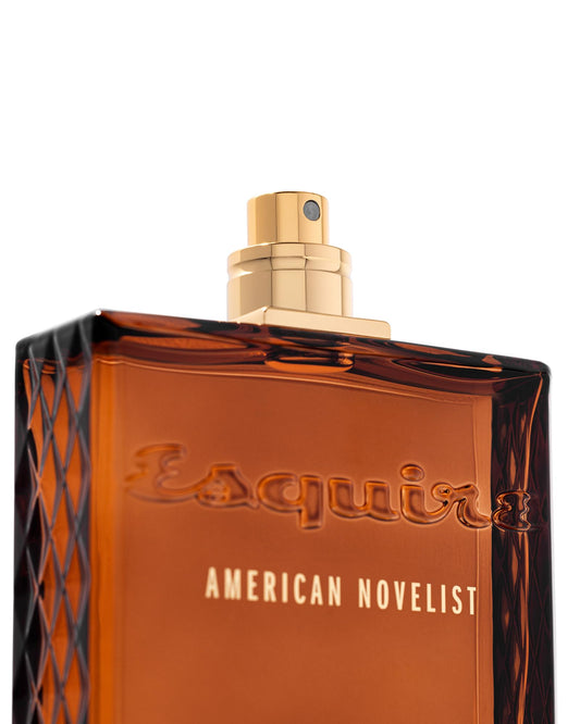 Michael Malul Esquire bottle side view with refined leather mood.