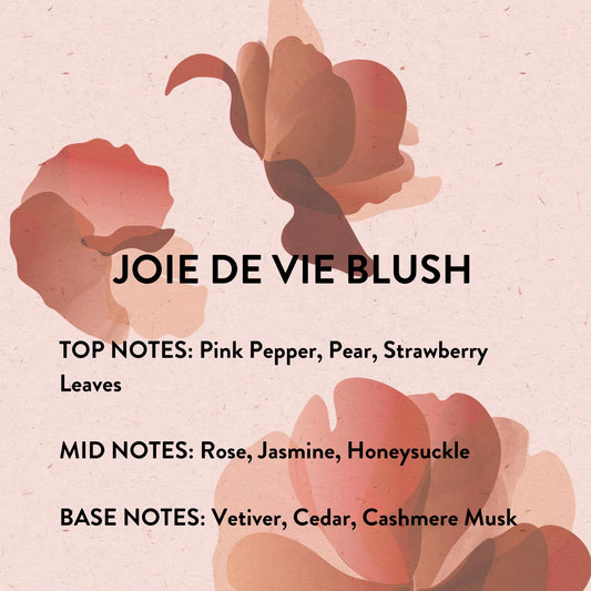 Close-up of Michael Malul Joie De Vie Blush bottle showcasing elegant design.