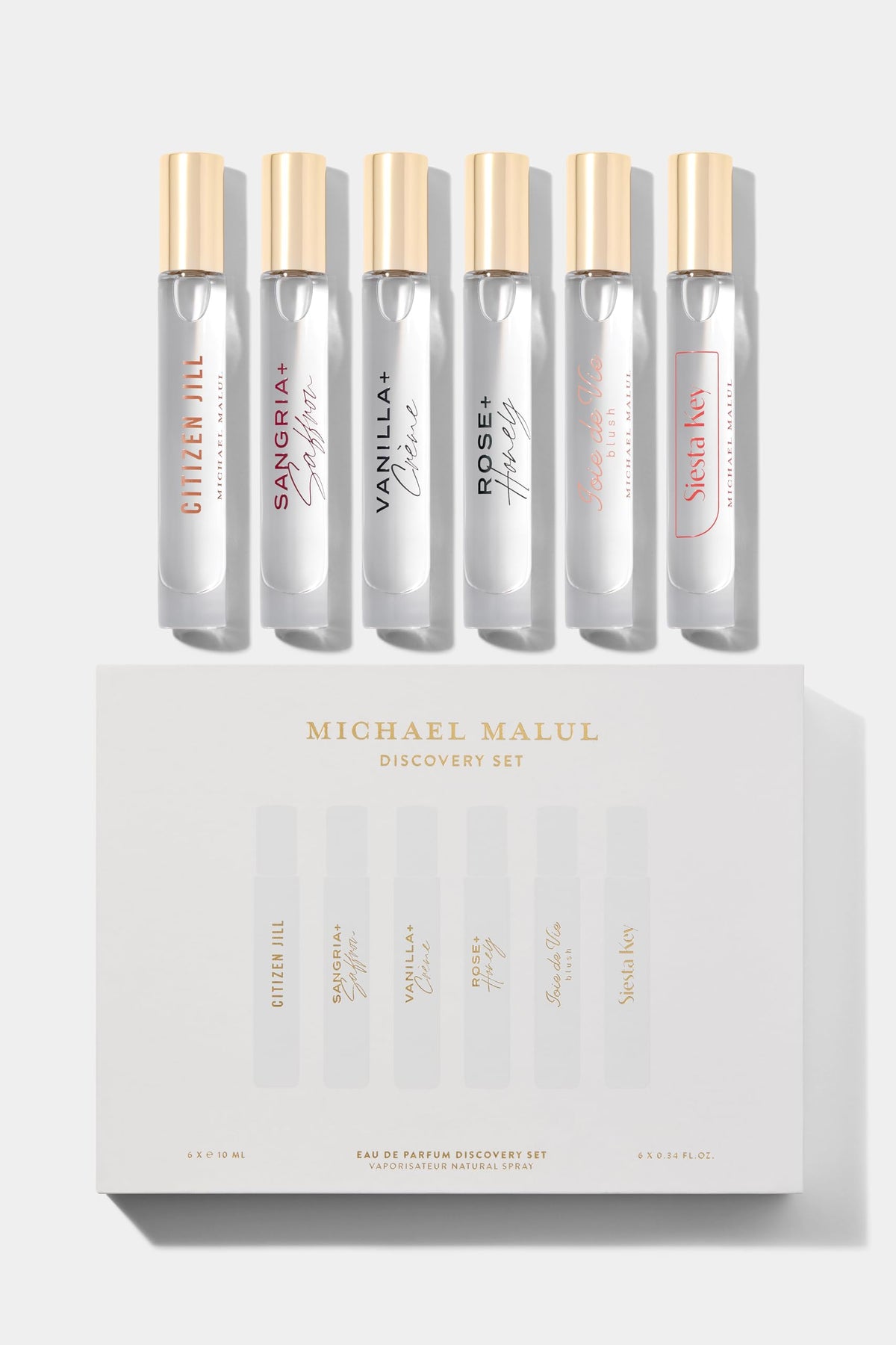 Michael Malul Women's Discovery Set travel-size fragrance bottles for on-the-go exploration.