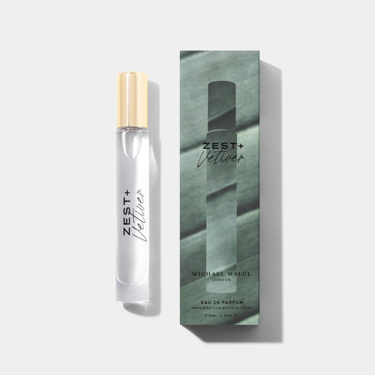 Michael Malul Zest Vetiver 10ml travel bottle for on-the-go scent.