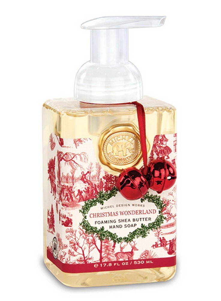 Michel Design Works Christmas Wonderland foaming hand soap with bunnies for gentle cleansing and moisturizing.