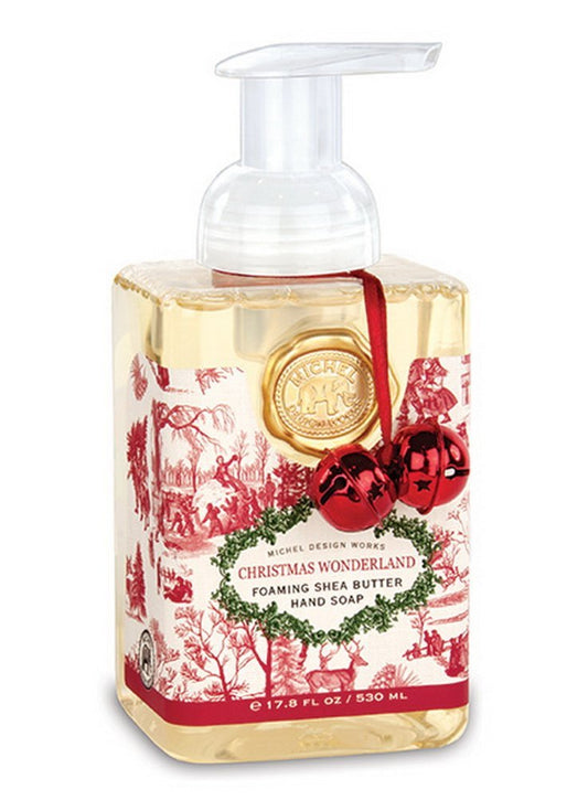 Michel Design Works Christmas Wonderland foaming hand soap with bunnies for gentle cleansing and moisturizing.