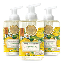 Michel Design Works Lemon Basil pack bottles displayed at the sink