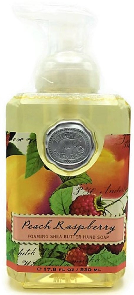 Michel Design Works Peach Raspberry foaming hand soap bottle with shea butter for soft hands.