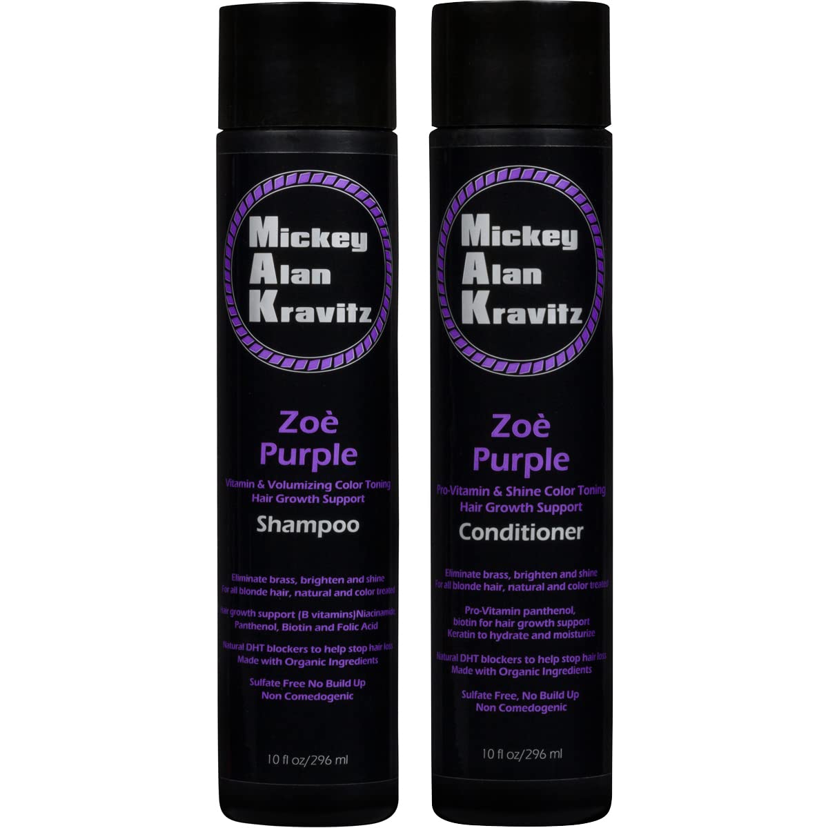 Mickey Alan Kravitz Zoe Purple shampoo bottle neutralizes brassiness and supports blonde hair vitality