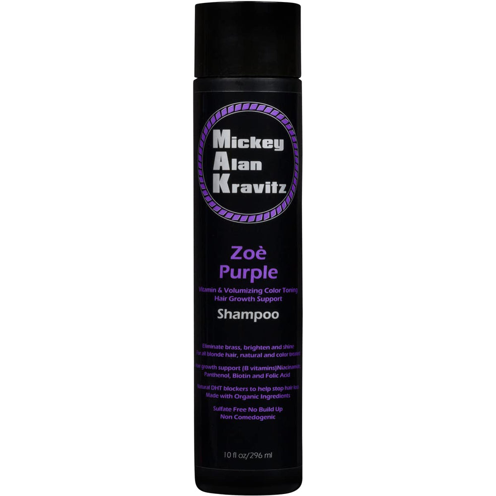 Mickey Alan Kravitz Zoe purple-toning shampoo bottle for cooler blonde tones and color-safe volume