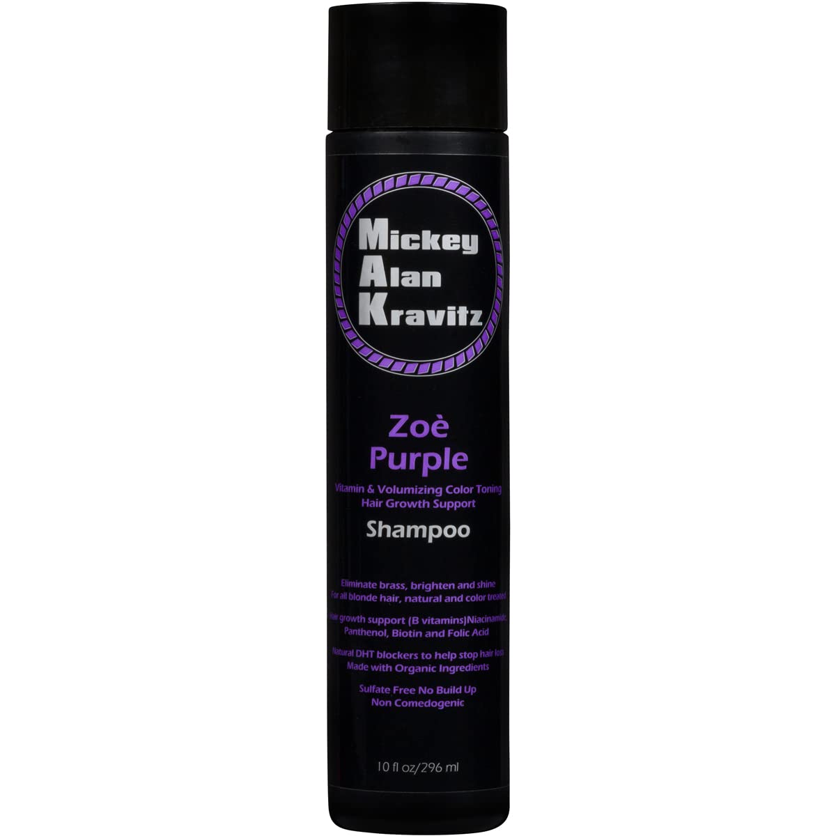 Mickey Alan Kravitz Zoe purple-toning shampoo bottle for cooler blonde tones and color-safe volume