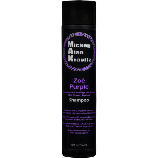 Mickey Alan Kravitz Zoe purple-toning shampoo bottle for cooler blonde tones and color-safe volume