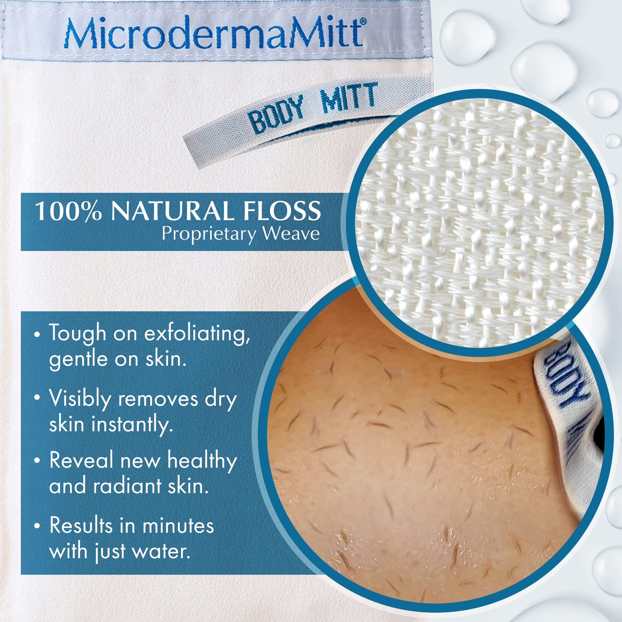 Close-up of natural plant floss weave on MicrodermaMitt for exfoliation