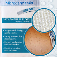 Close-up of natural plant floss weave on MicrodermaMitt for exfoliation