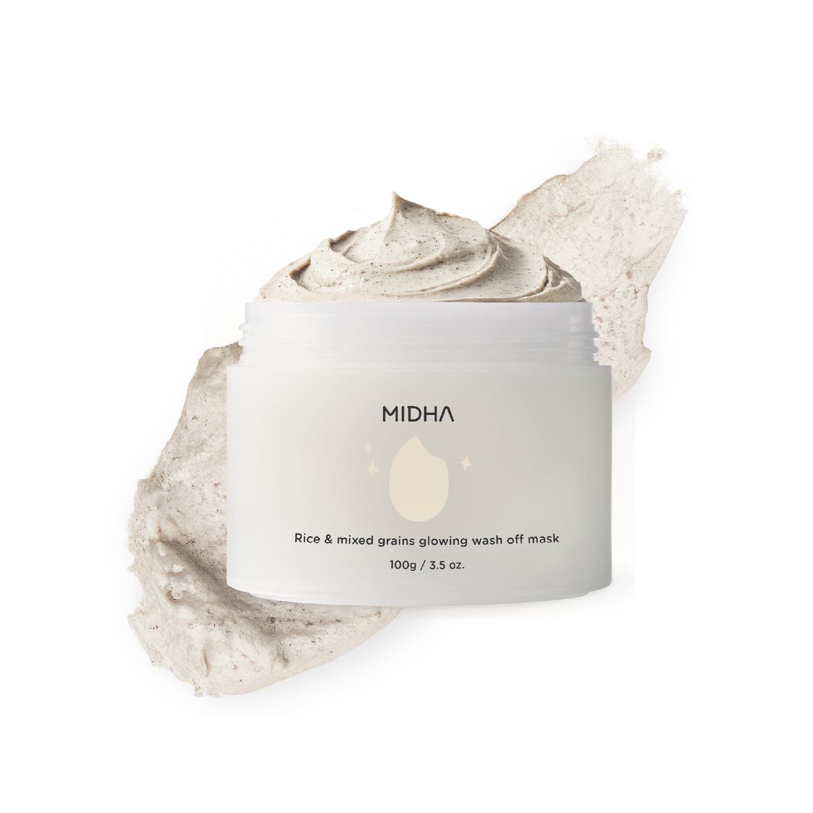 MIDHA Rice and Mixed Grains Glow Wash-off Mask packshot showing premium skincare ritual