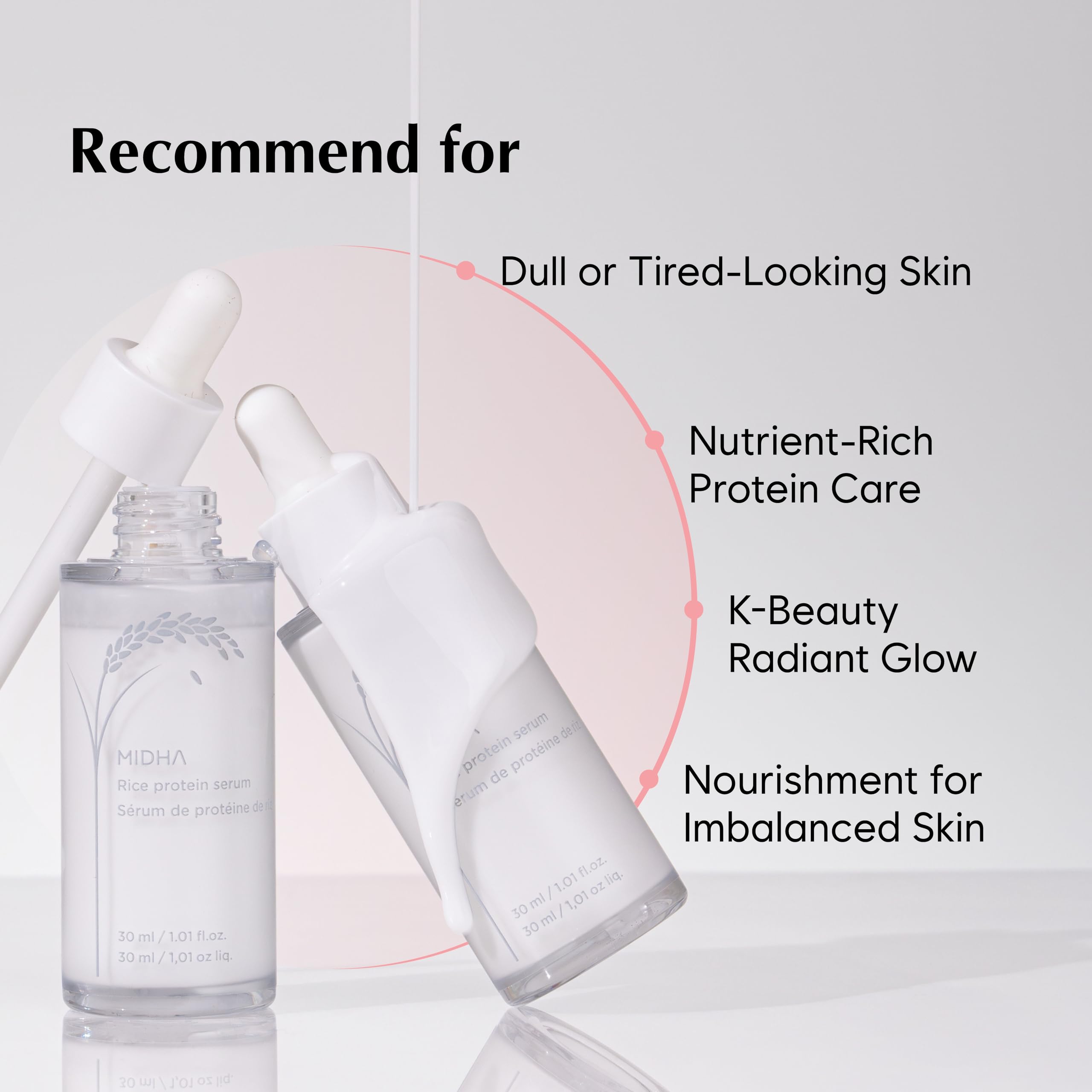 MIDHA Rice Protein Serum applied to the face for a calm look