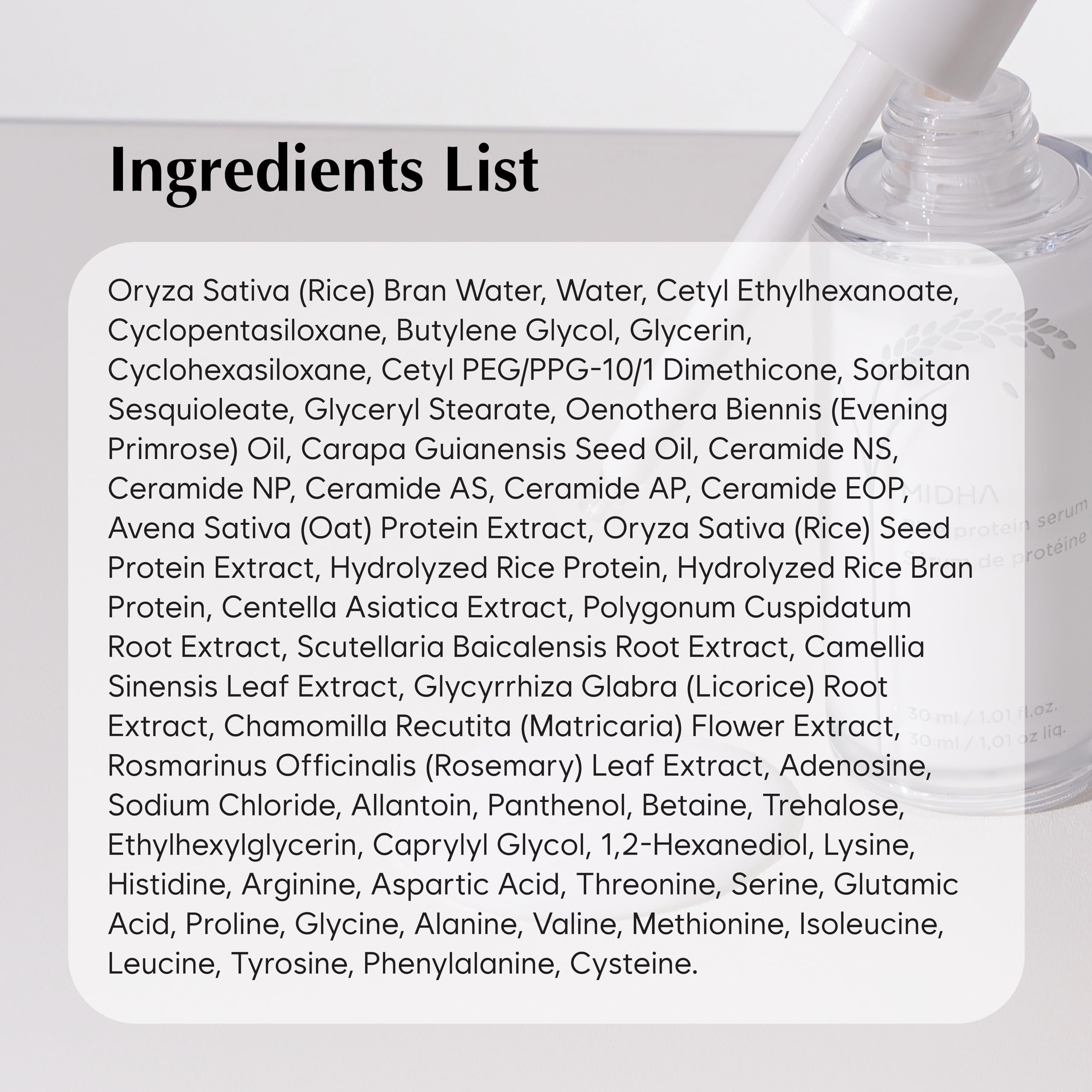 MIDHA Rice Protein Serum droplets ready to hydrate skin