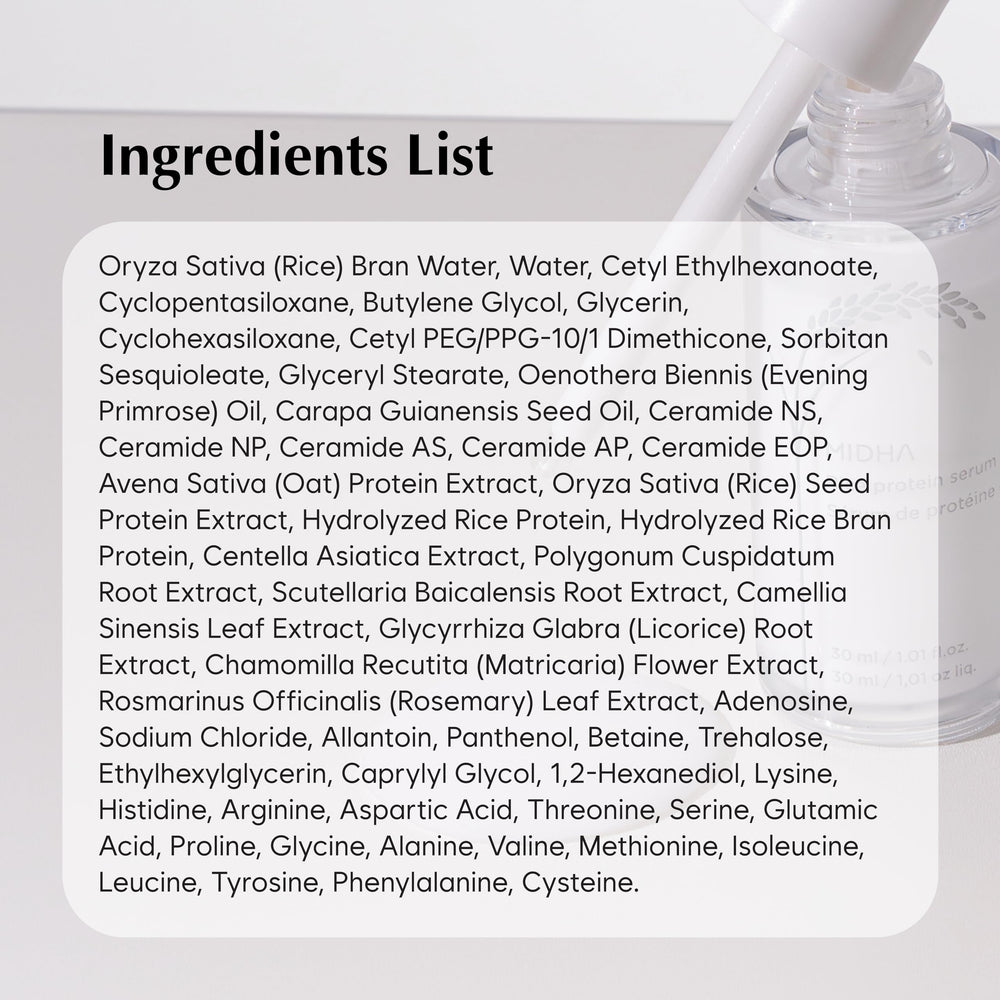 MIDHA Rice Protein Serum droplets ready to hydrate skin