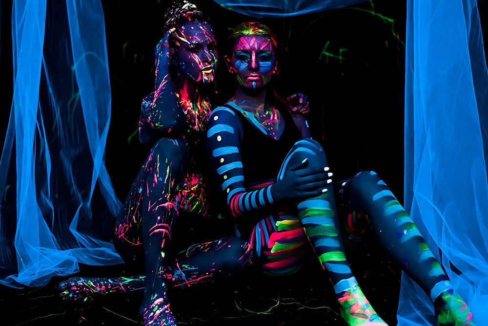 Midnight Glo orange UV neon paint ideal for rave body art under blacklight.