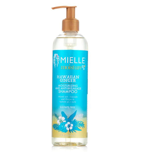Mielle Moisture RX Hawaiian Ginger shampoo lather image showing anti-breakage benefits.