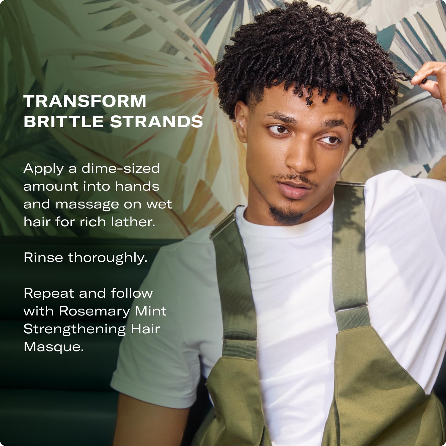 Scalp massage scene with Rosemary Mint Shampoo activating the lather