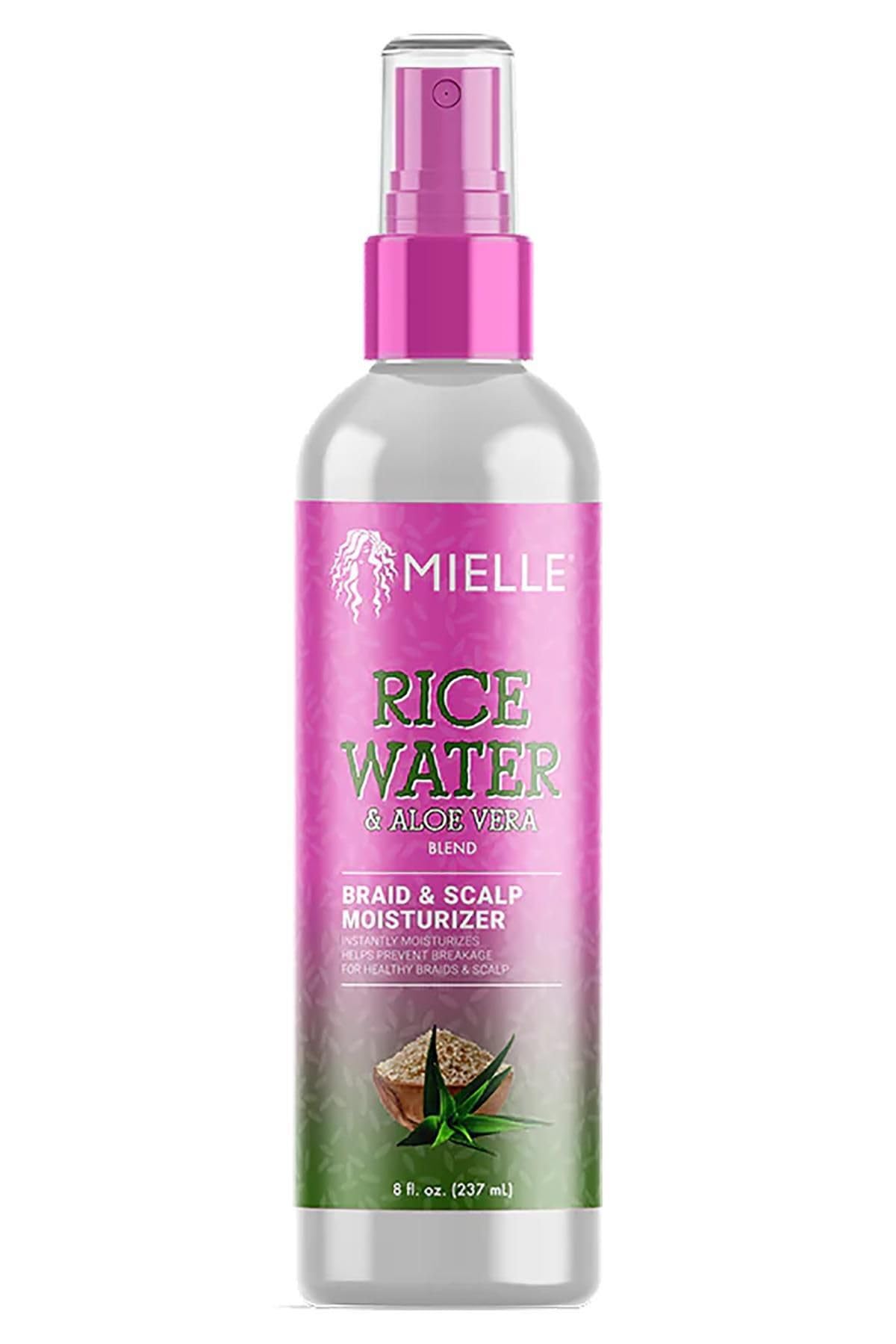Mielle Rice Water & Aloe bottle for braid moisture and scalp care.