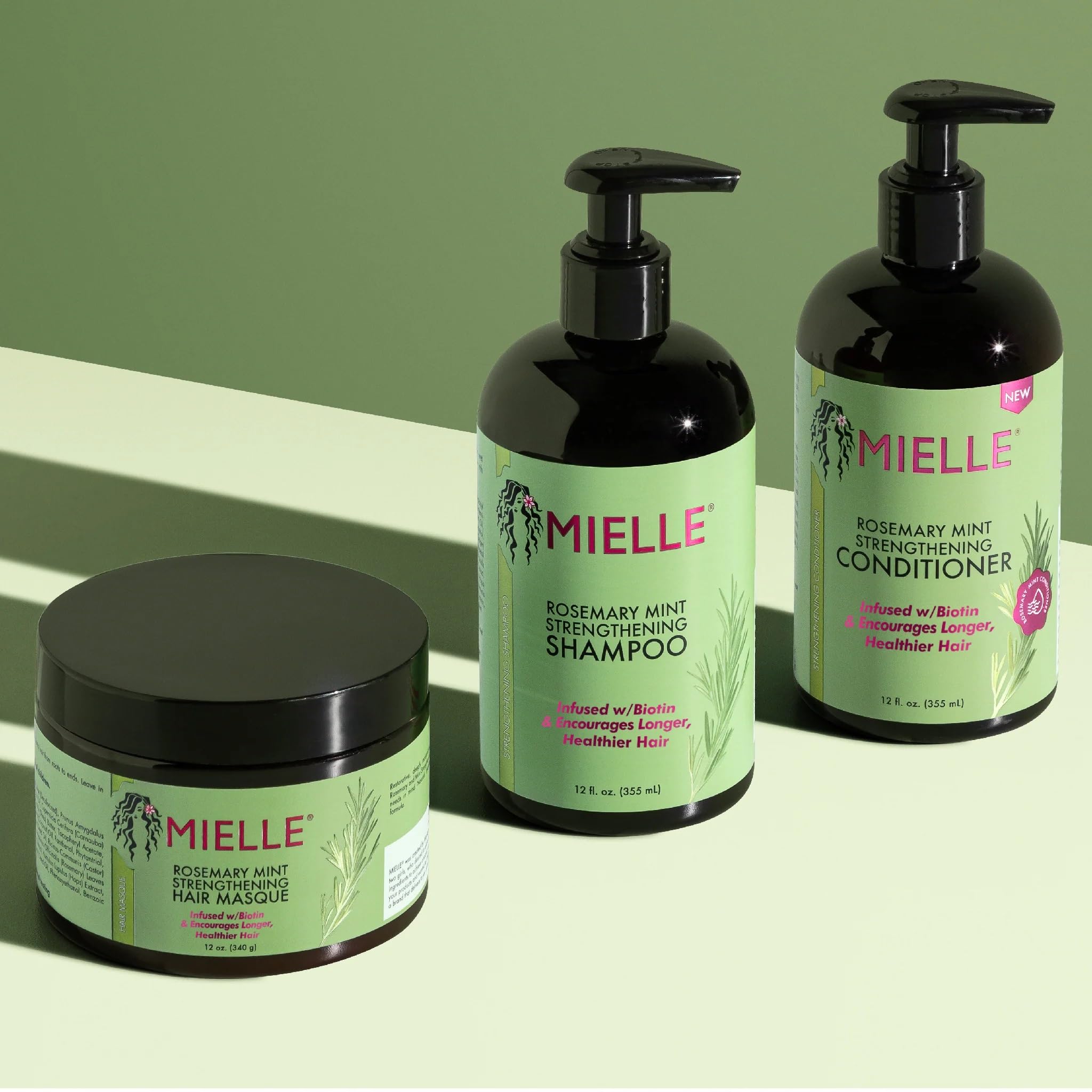 Mielle Rosemary Mint ingredients close-up highlighting biotin and natural oils