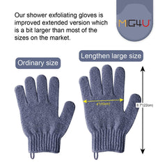 Elastic wrist MIG4U shower glove demonstrates secure, comfortable fit during showers