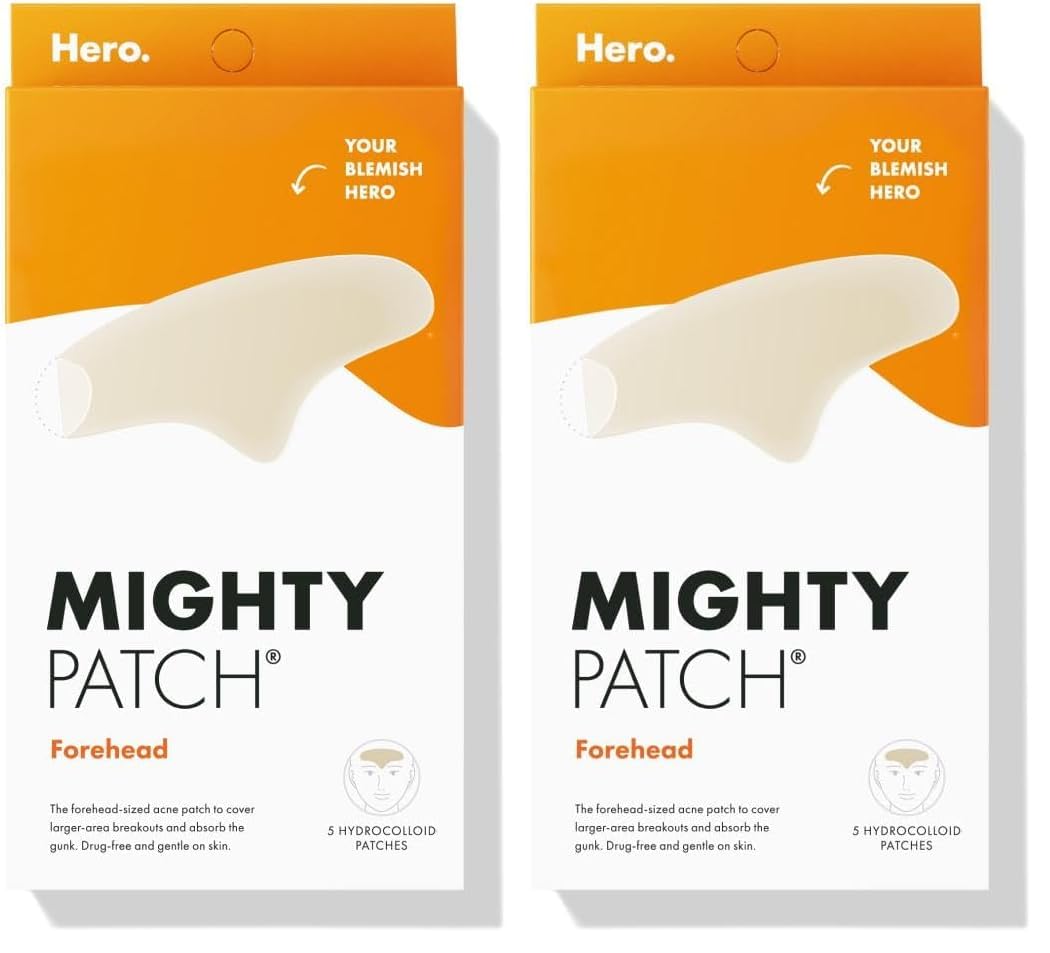 Mighty Patch Forehead XL packaging highlights the drug-free hydrocolloid patch for larger breakouts.