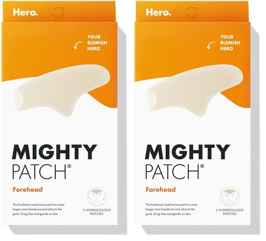 Mighty Patch Forehead XL packaging highlights the drug-free hydrocolloid patch for larger breakouts.