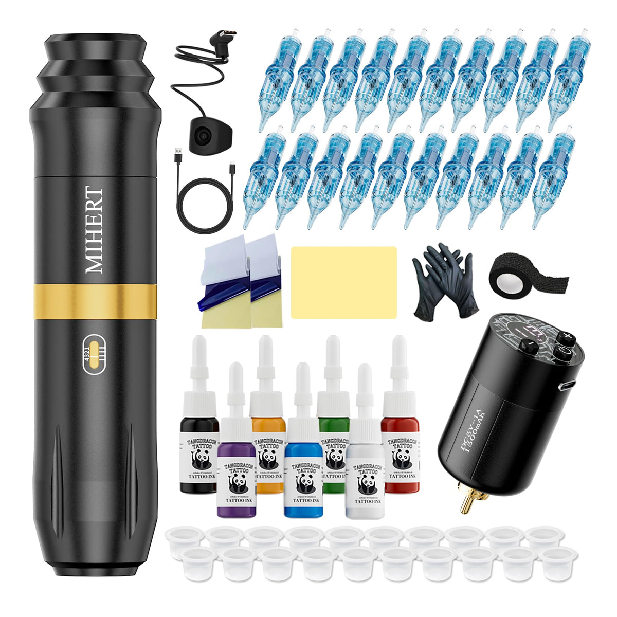 MIHERT tattoo gun kit with wireless machine and accessories for beginners