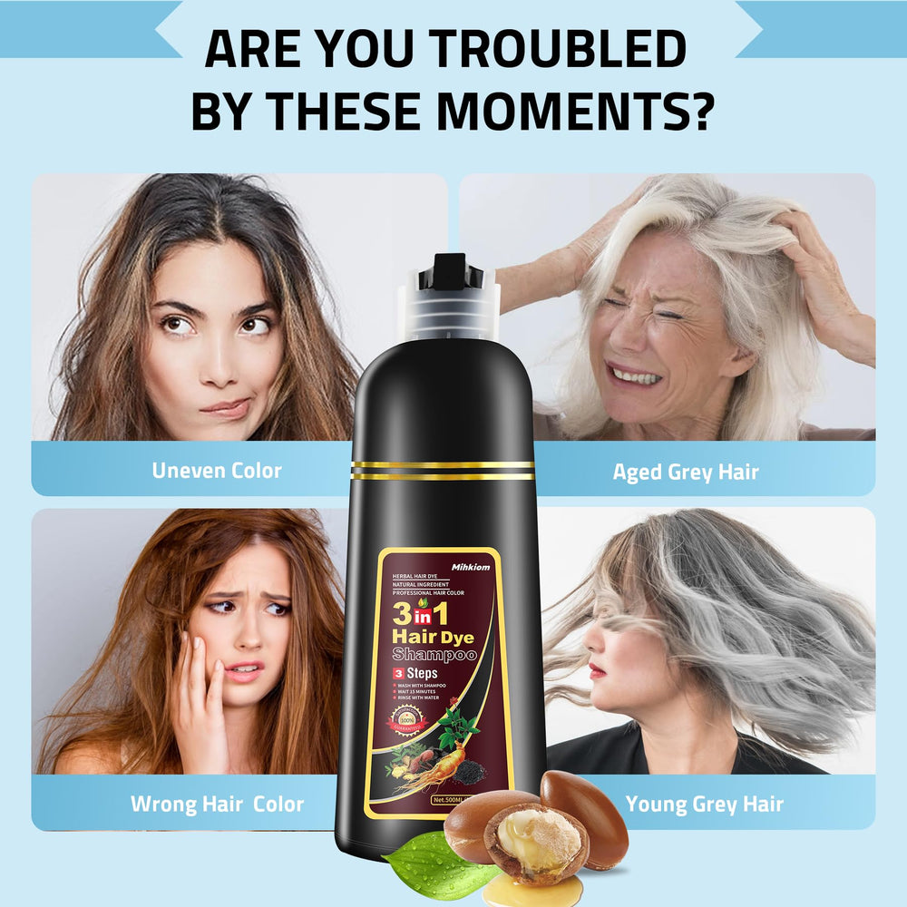 User enjoying salon-like home color with Mihkiom 3in1 shampoo-dye