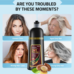User enjoying salon-like home color with Mihkiom 3in1 shampoo-dye