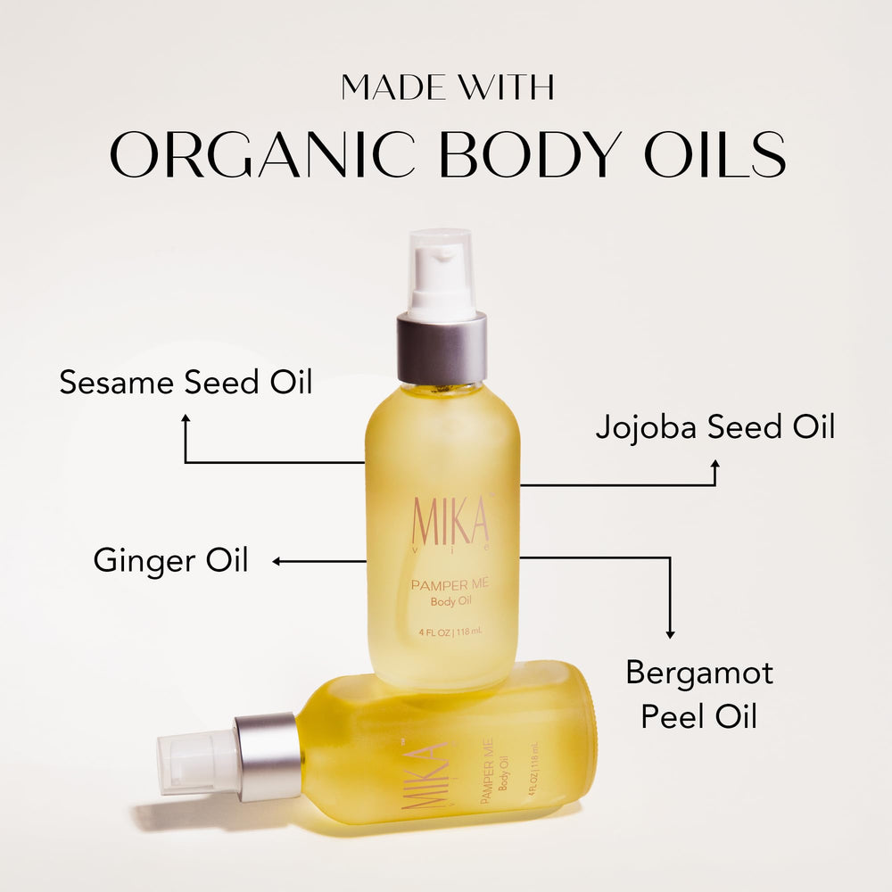 Mika Vie ginger-bergamot oil blend bottle with uplifting scent.