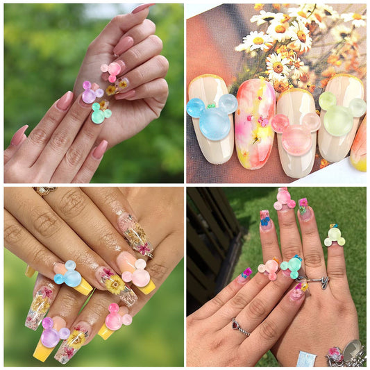MIKIMIQI tiny resin mouse head details create cute focal points on nails.