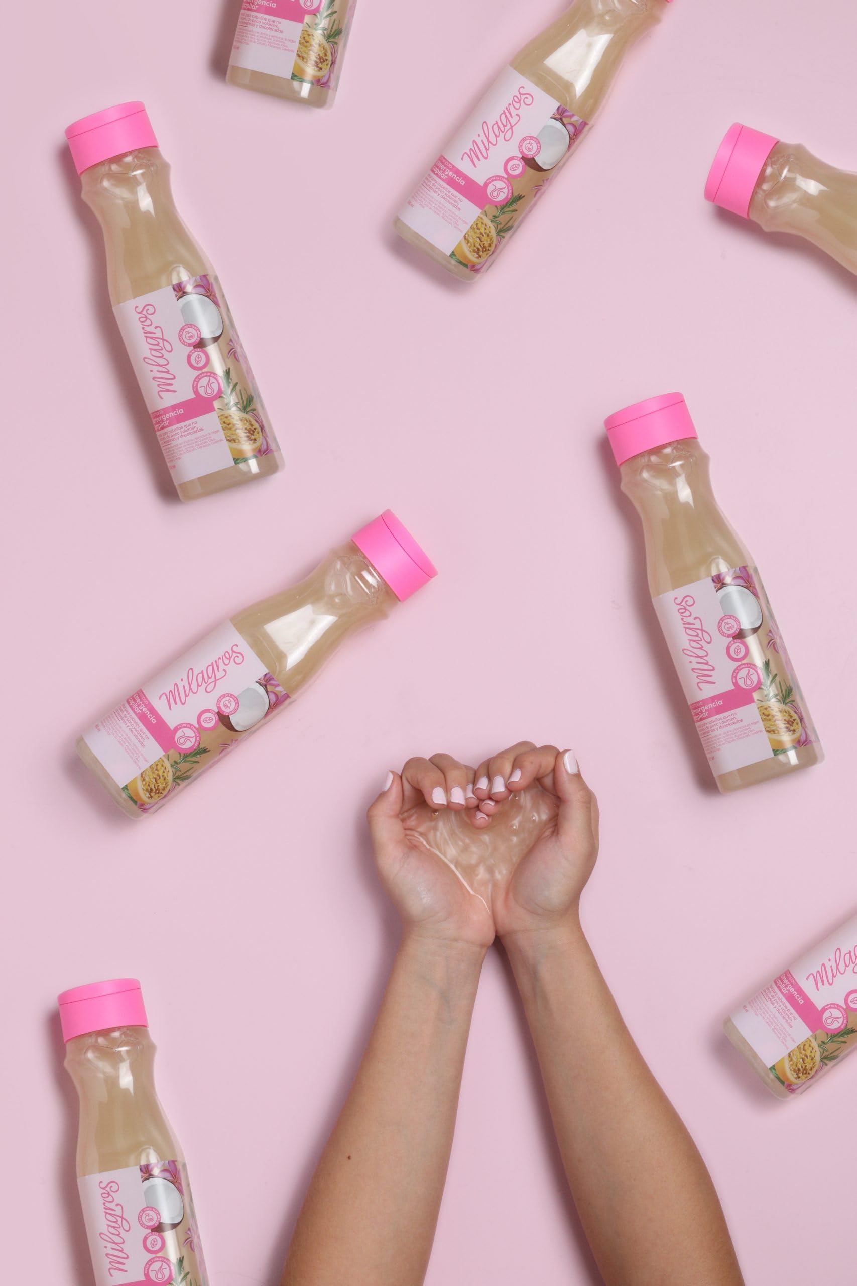 Milagros Emergency Hair Shampoo hair close-up reveals healthy shine and strength.