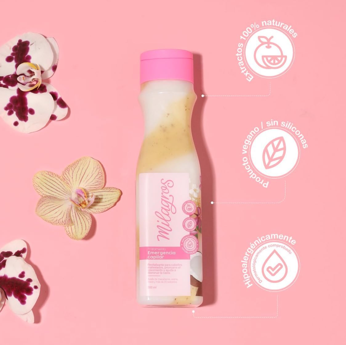 MILAGROS Emergency Hair Treatment ingredients highlight papaya, mango, rosemary, and ginger