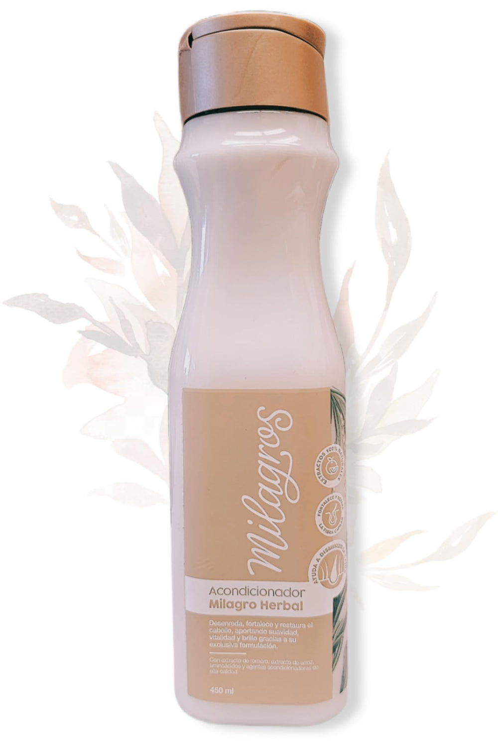 Milagros Herbal Conditioner bottle showing hair fall reduction benefits for healthier strands