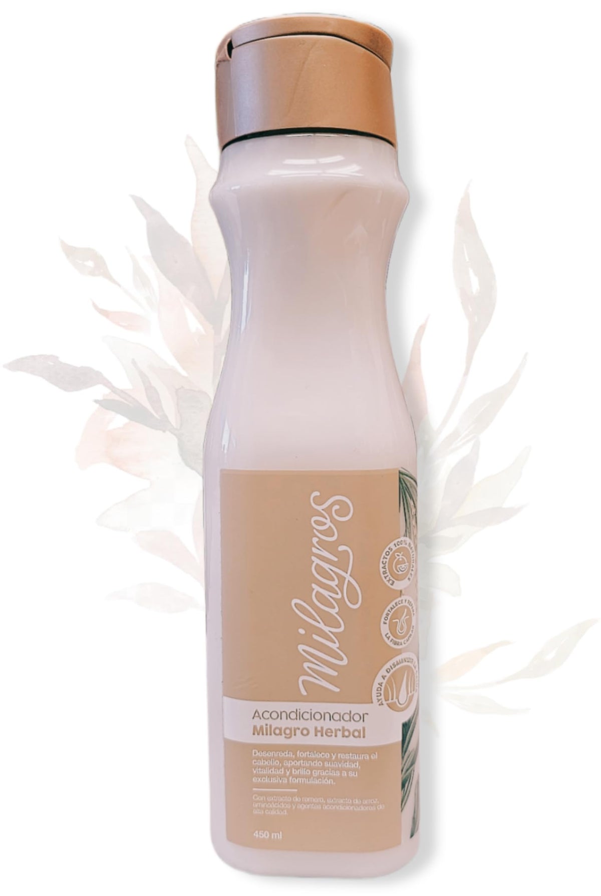 Milagros Herbal Conditioner bottle showing hair fall reduction benefits for healthier strands