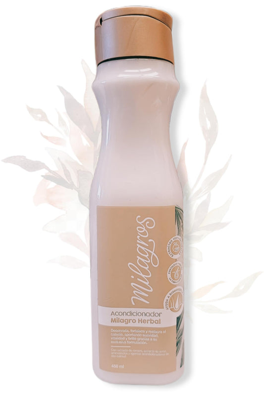 Milagros Herbal Conditioner bottle showing hair fall reduction benefits for healthier strands