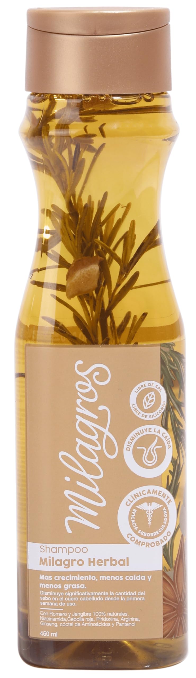 Milagros Rosemary Shampoo bottle signaling natural growth support