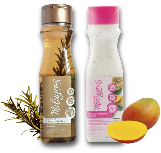 Milagros Shampoo Herbal bottle front, a nourishing cleanse for healthier-looking hair