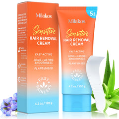 Milakos Painless Hair Removal Cream bottle for sensitive skin and at-home use.