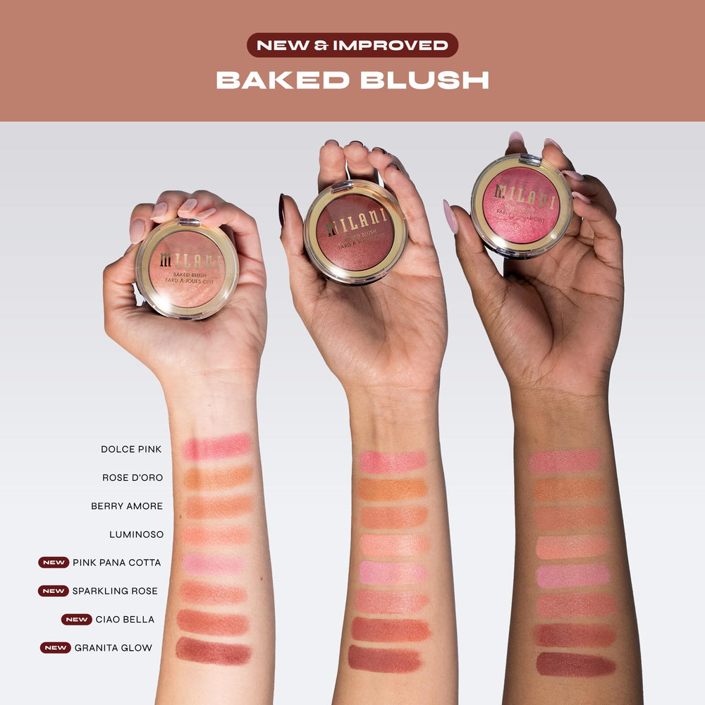 Milani Baked Blush rosy sun-kissed shade for warm, luminous cheeks